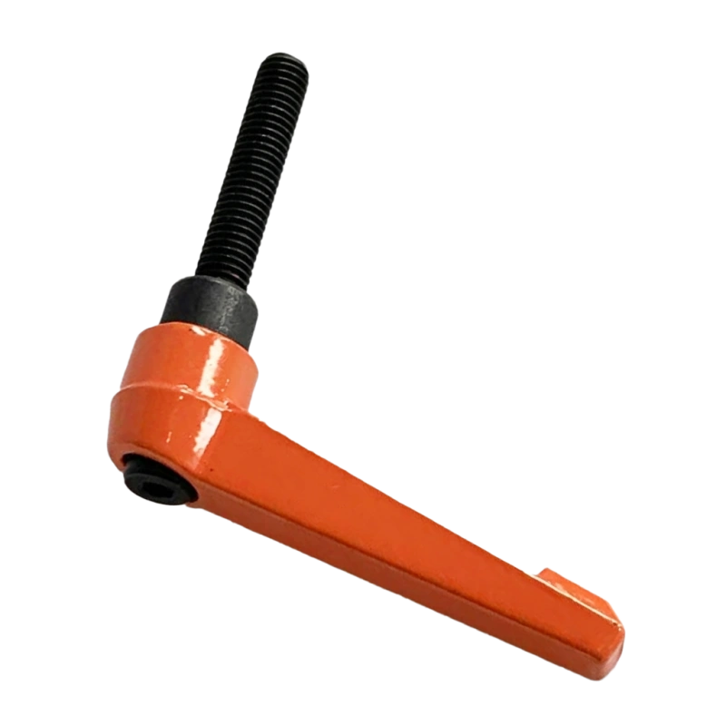 adjustable locking positioning handle corner nailer M6 long thread 40mm orange lever 75mm arm thick fixture clamp