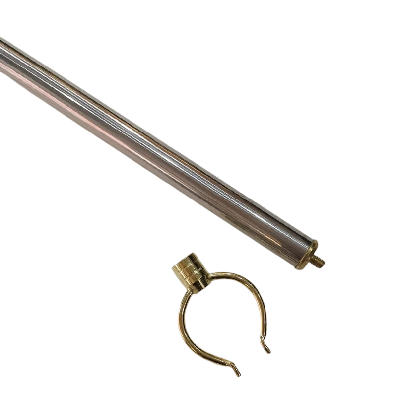 Long Stainless Steel Picture Hanging Rod 1.64m 157cm fixed single rod polished with brass fork head for high-ceiling gallery