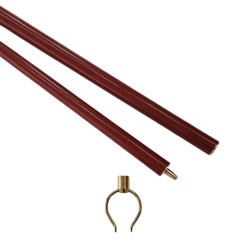 Red Solid Wood Picture Hanging Rod 1.5m two-section with brass fork head for gallery display