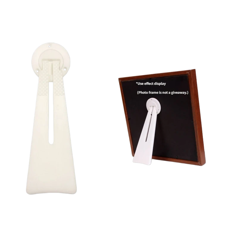 White Small Rotating Picture Frame Stand R23 – 128 mm white ABS 360° swivel bracket for 15–18 cm frames